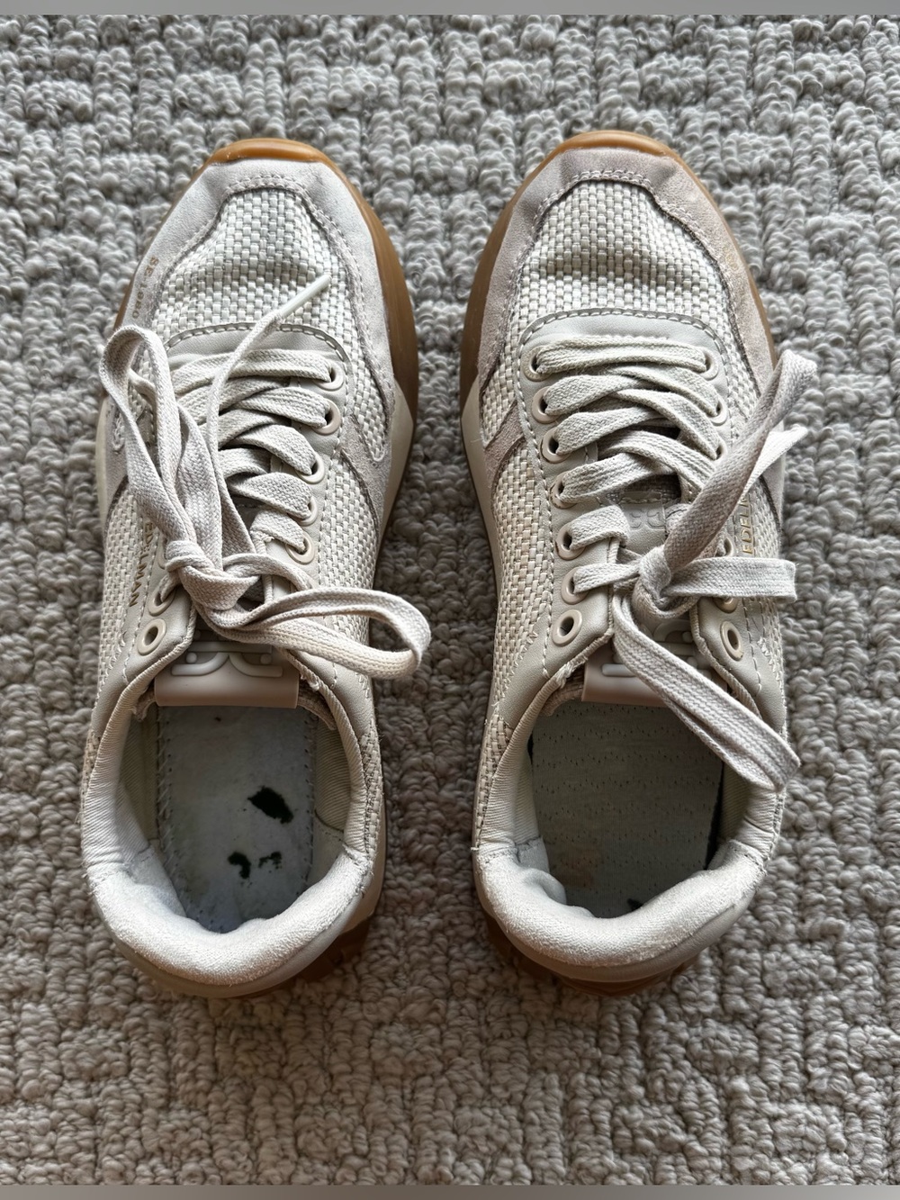 Beautiful Sam Edelman Beige Mesh Lace-Up Sneakers with Gum Sole